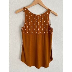 Anthropologie Dolan Palm Tree Rust Tank Top Cream Orange Rayon Fall Y2K